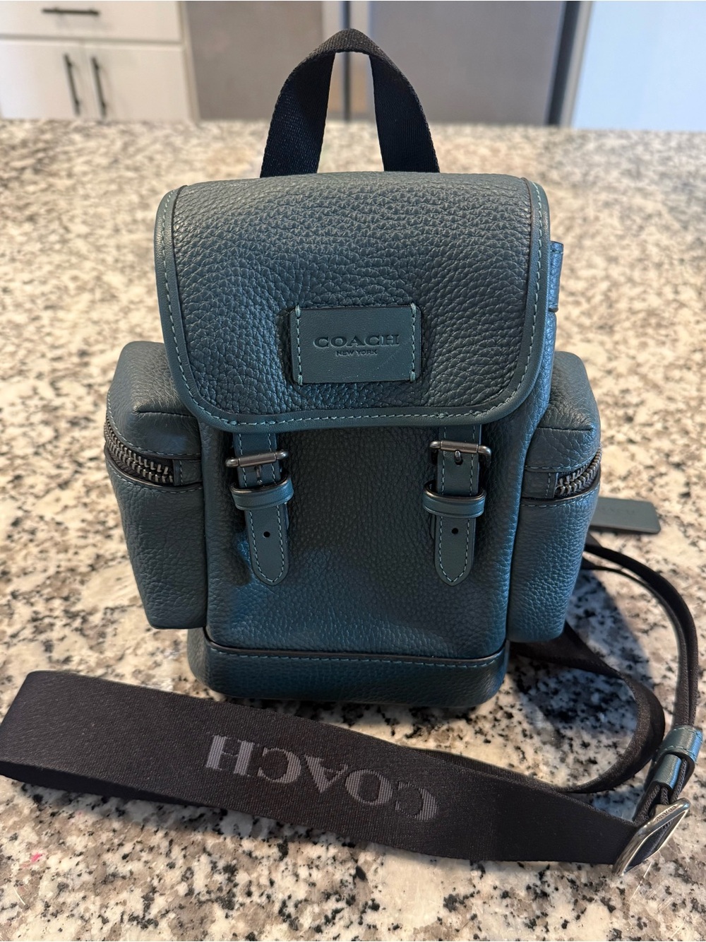 Coach Small Pebbled Leather Backpack in Teal Green